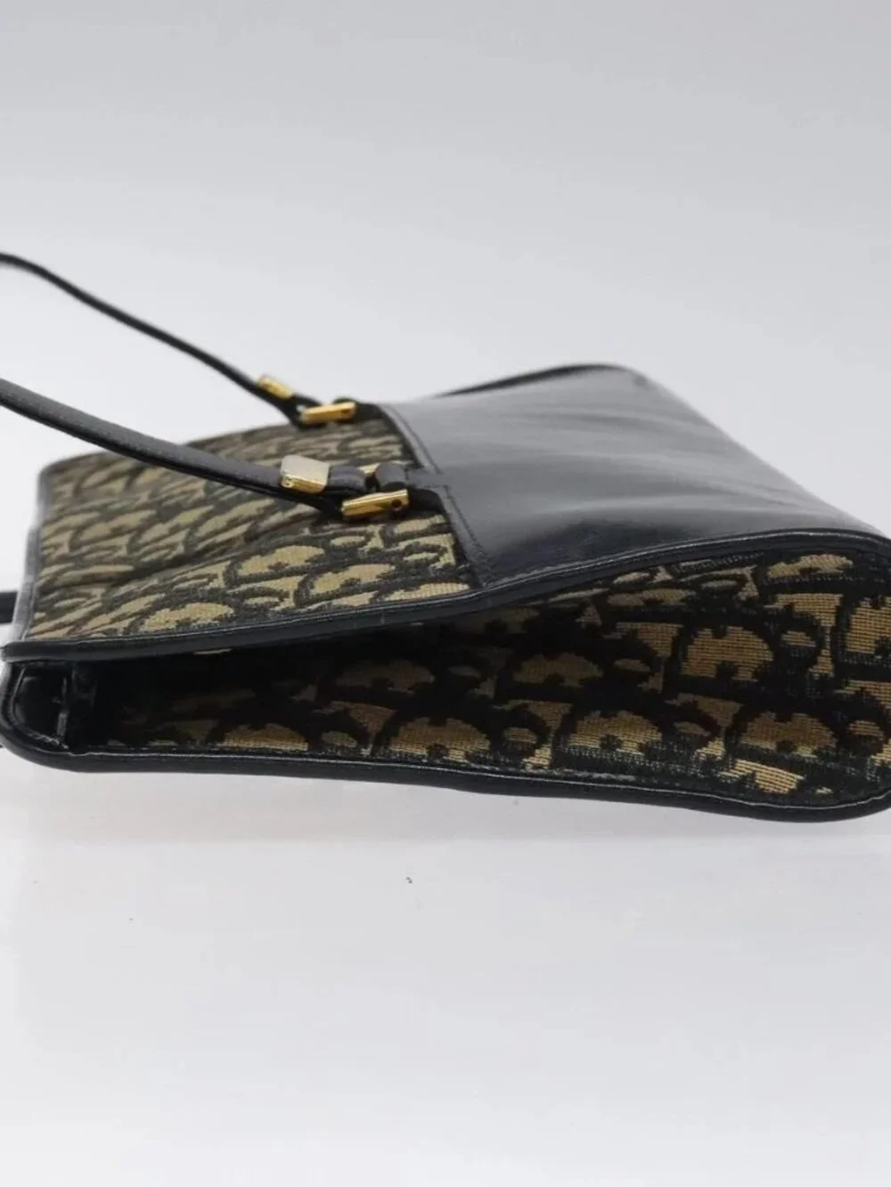 Christian Dior Trotter Canvas Hand Bag Navy Gold Auth MX415 - Picture 4 of 16